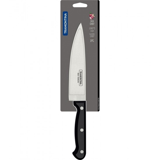 Faca Chef 7" Tramontina Ultracorte Com Lâmina Em Aço Inox E Cabo De Polipropileno Preto